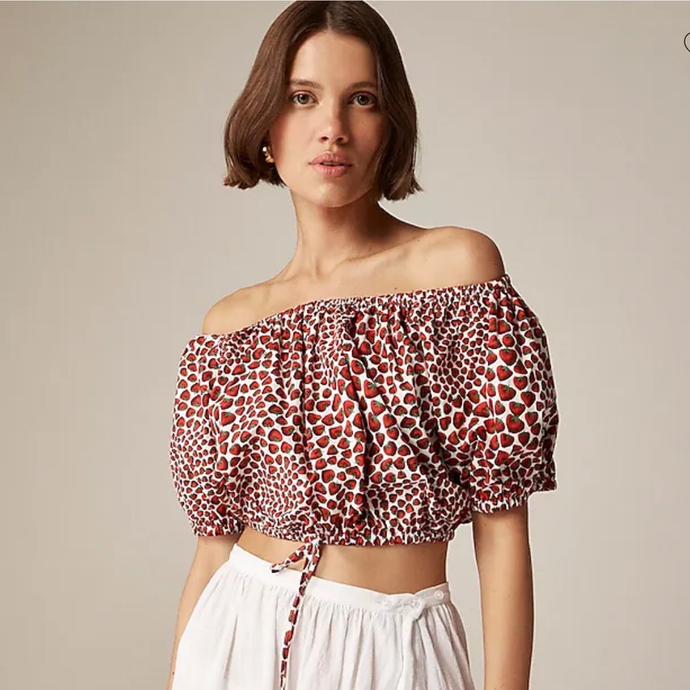 J.Crew | Cinched-waist cropped top in strawberry swirl cotton poplin | B…